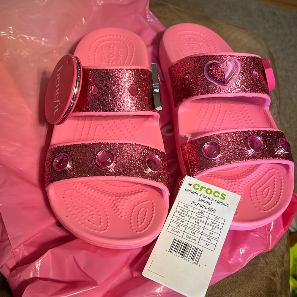 Benefit X Crocs sandals